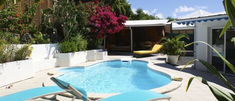 la piscine et l'arrière du jardin
