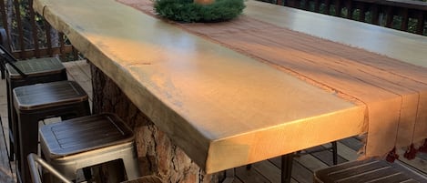 Dine outdoors on this beautiful Pine table made from reclaimed local trees. 