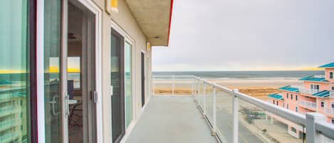 Balcony stands entire condo with 180 views of the ocean