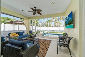 Screened in Lanai with heated pool.