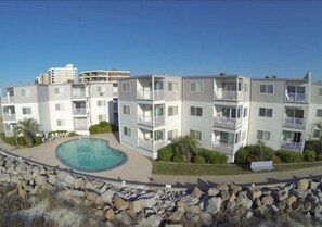 Drone view of Ocean View Villas from the Ocean