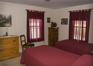 Guest bedroom with two long twin beds.