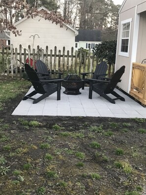 Newly added fire pit and cozy chairs 