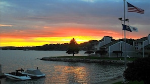 Beautiful sunset view across The Landings Marina & Lake Charlevoix