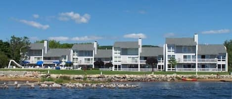 View of The Landings Complex w/ Pool From Lake Charlevoix