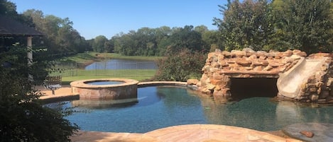 majestic view of the stocked pond and pool
