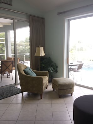 The family room has double sliding glass doors to the lanai.