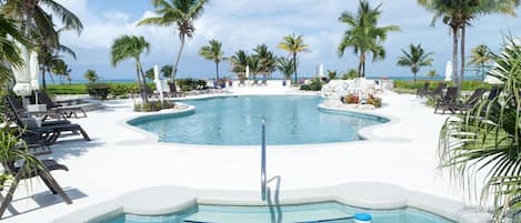 outdoor pool and hot tub