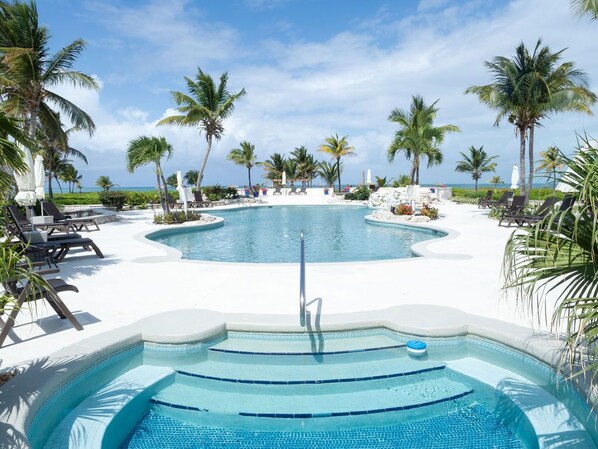 outdoor pool and hot tub