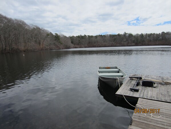 Bourne's Pond; floating dock and rowboat for fishing or just a twilight row