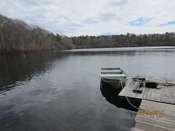 Bourne's Pond; floating dock and rowboat for fishing or just a twilight row
