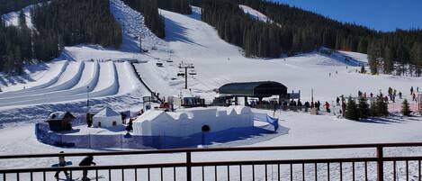 Unit is slopeside next to Super B lift, tubing hill and kiddy park!!