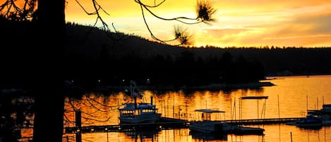 Front Deck view of a Fall sunset over Big Bear Marina