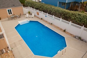 Solar Heated Pool, Outside Living Space with 2 Patio Tables, 15 Chairs, 3 Stools