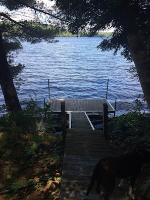 The dock is a peaceful place to sit in morning shade or afternoon sun.