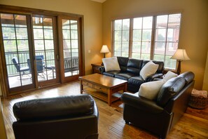 Living room with waterfront view