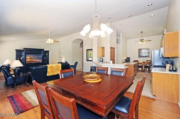 Family room, Kitchen and eating area.