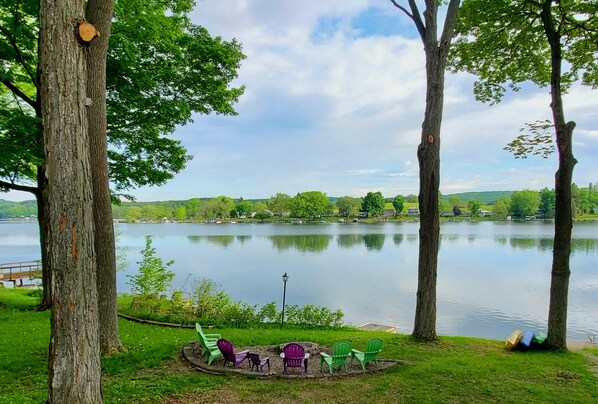 view over fire pit from house