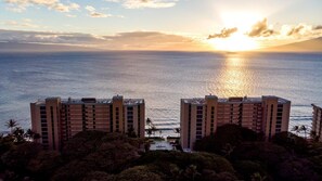 Back of the Mahana looking to the ocean, island of Lanai & the island of Molokai