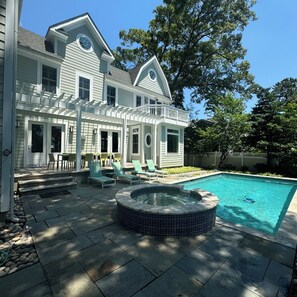 Backyard with large Patio, BBQ, Hot Tub and Pool