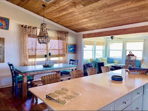 Dining table easily fits 8-10.