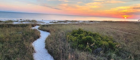 Private path from house to beach. Sunset view in the fall/winter months.