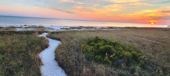 Private path from house to beach. Sunset view in the fall/winter months.
