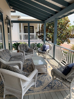 Our front porch is a great place to enjoy coffee in the morning or happy hour.  