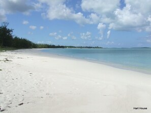 View looking left when you step down to the beach, packed with people!!! Not