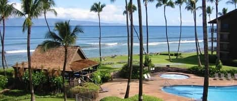 Papakea pool and cabana just off the beach and a view of Molokai