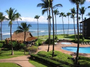 Papakea pool and cabana just off the beach and a view of Molokai