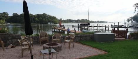 View of firepit and waterfront (bring your own wood)