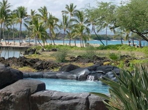 Lava rock spa with view of A-Bay