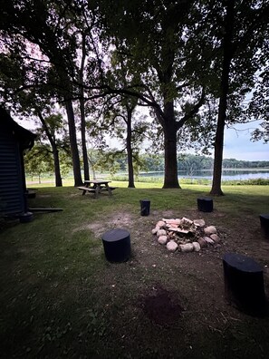 private fire pit, picnic table and grill 