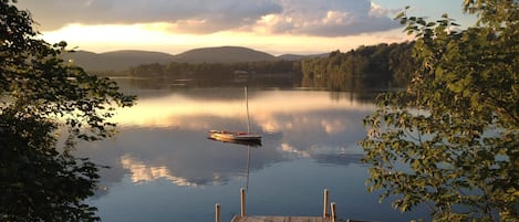 Our private dock on Richmond Pond has a spectacular view, especially at sunset.