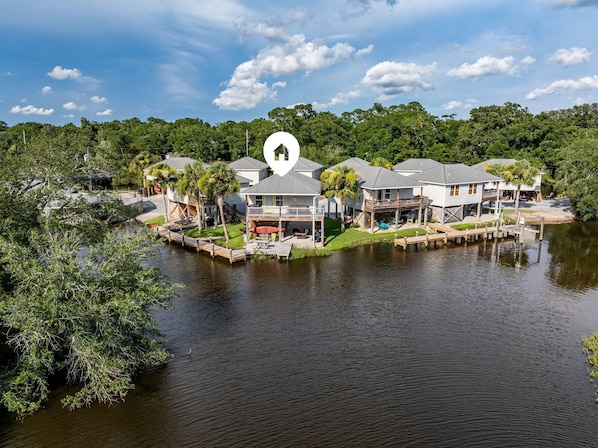 Property extends further than neighboring cabins providing top deck privacy
