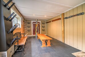 Mud room for ski storage, boot driers, and baskets for hats, gloves, etc.