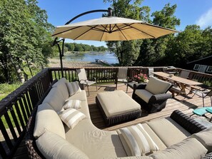 Comfortable seating and a commanding view of the lake