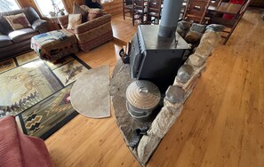 Wood Stove Fireplace, Complimentary Firewood In Garage