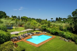 Private swimming pool (heated)_ new pool decking area furniture