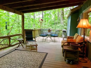 32' Living Porch and Deck with Gas Grill Enjoys 6.5 Acres of Enchanted Forest 
