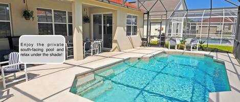 Private south-facing pool with child safety pool fence