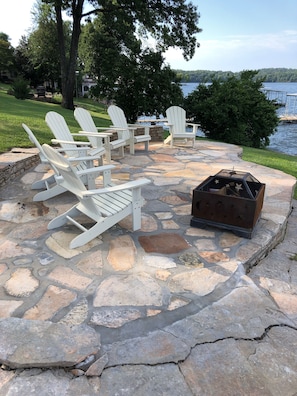fire pit overlooks the lake