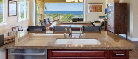 Fabulous  ocean views from kitchen, dining, and great room and out to the lanai.