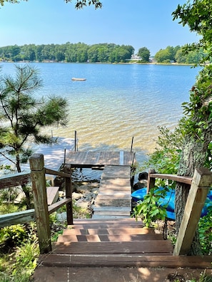 Stairs sloping down to the dock/