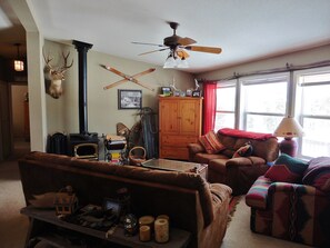 Great room with views of Collegiate Peaks (not showing new TV!)