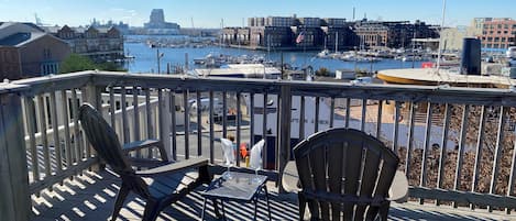 Beautiful water and city views from rooftop deck.