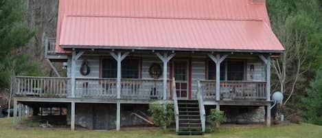 Front view of log cabin