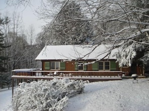 Back side of Rieke Retreat in snow