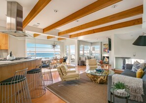 Open concept living area with ocean views